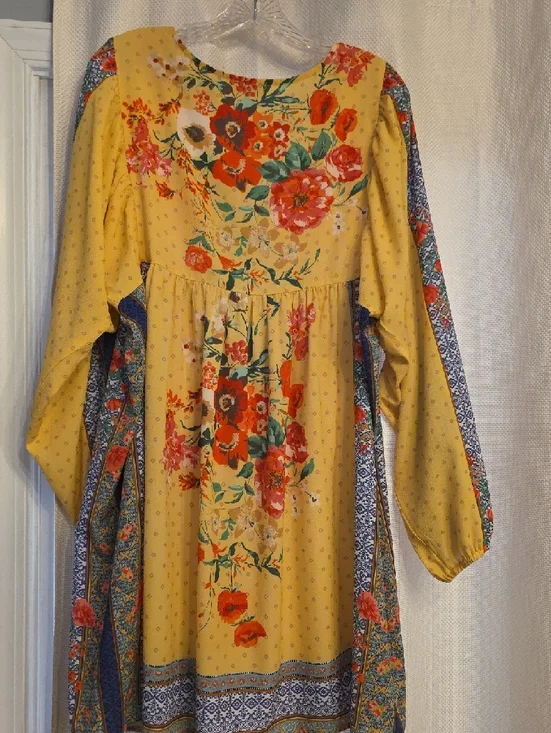 Umgee Yellow Floral Boho Midi Dress - Picture 3 of 4